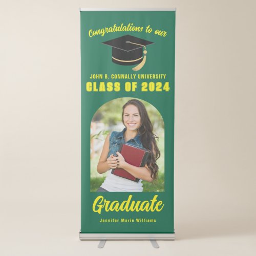 Green Yellow 2024 Graduate Photo Graduation Party Retractable Banner