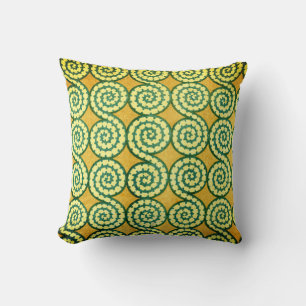 Green & Yellow Abstract Swirls Throw Pillow