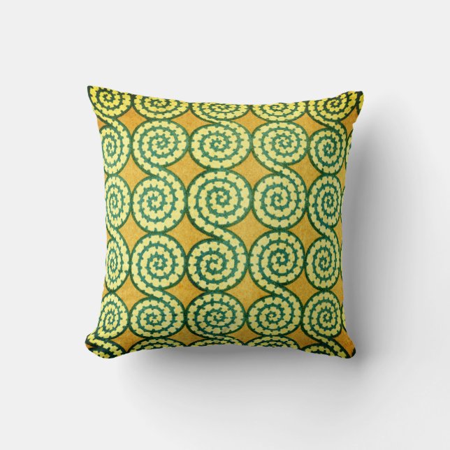 Green & Yellow Abstract Swirls Throw Pillow (Front)