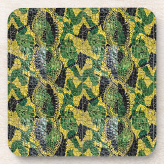 Green Yellow Alligator Crocodile Dragon Leather Beverage Coaster