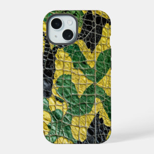 Green Yellow Alligator Crocodile Dragon Leather iPhone 15 Case