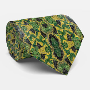 Green Yellow Alligator Crocodile Dragon Leather Neck Tie
