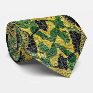 Green Yellow Alligator Crocodile Dragon Leather Neck Tie