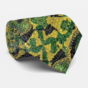 Green Yellow Alligator Crocodile Dragon Leather Neck Tie