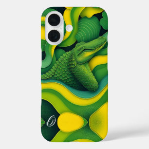 Green Yellow Alligator Crocodile Dragon Monogram iPhone 16 Case