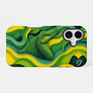 Green Yellow Alligator Crocodile Dragon Monogram iPhone 16 Case