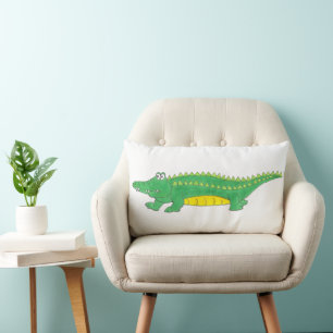 Green Yellow Alligator Gator Crocodile Croc Lumbar Pillow