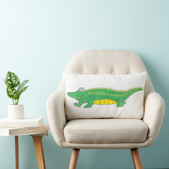 Green Yellow Alligator Gator Crocodile Croc Lumbar Pillow (Chair)