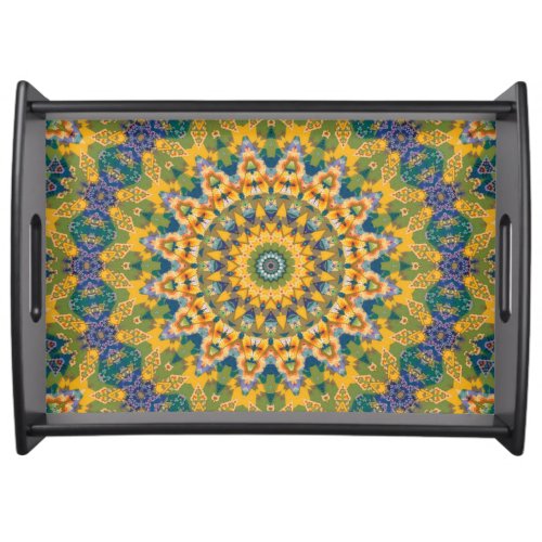 Green Yellow and Blue Mandala Kaleidoscope Serving Tray