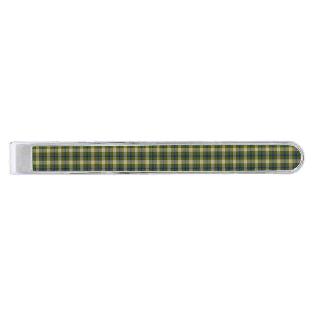 Green Yellow and Blue Plaid Men's Silver Finish Tie Bar (Front)