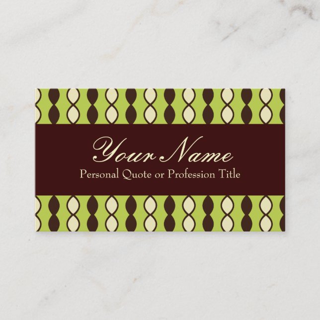 Green Yellow and Brown Retro 70's Pattern Business Card (Front)