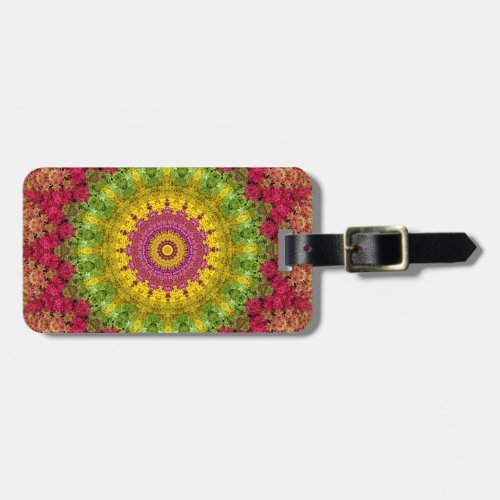 Green Yellow and Magenta Mandala Kaleidoscope Art Luggage Tag