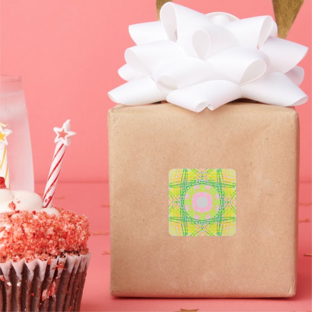 Green Yellow and Pink Lines  Square Sticker (Party)