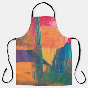 Green, yellow, and red abstract painting apron