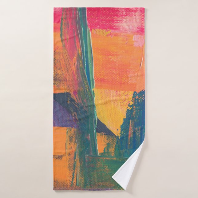 Green, yellow, and red abstract painting bath towel (Bath Towel)