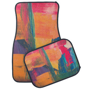 Green, yellow, and red abstract painting car floor mat