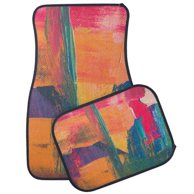 Green, yellow, and red abstract painting car floor mat (Set)