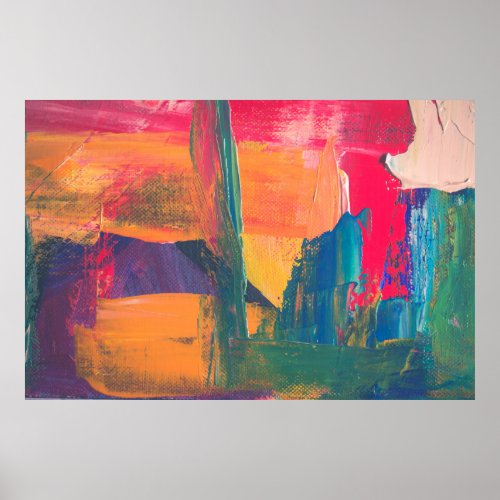 Green yellow and red abstract painting poster