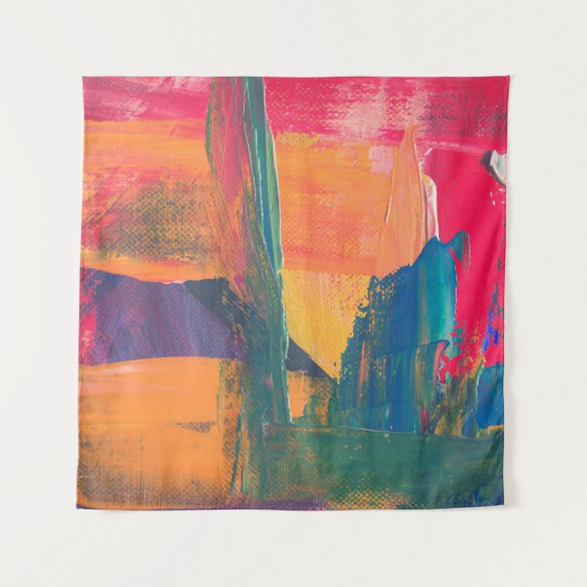 Green, yellow, and red abstract painting tapestry (Front)