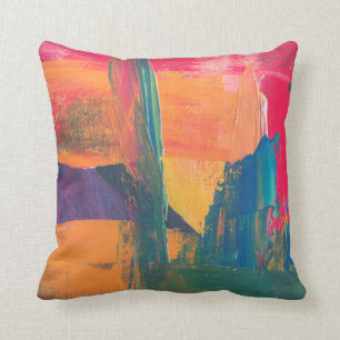 Green, yellow, and red abstract painting throw pillow