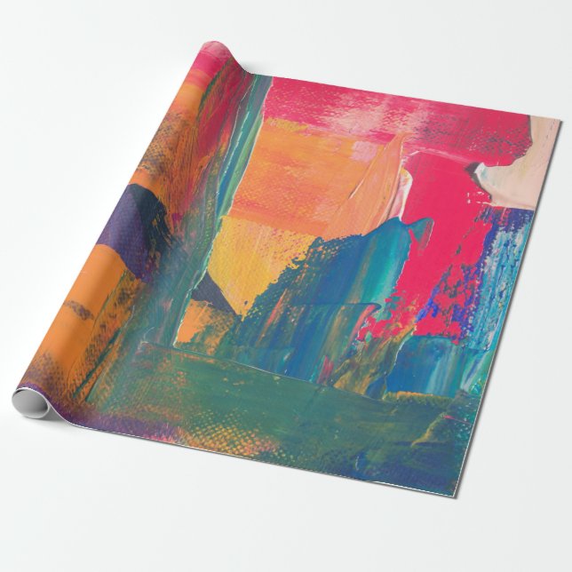 Green, yellow, and red abstract painting wrapping paper (Unrolled)
