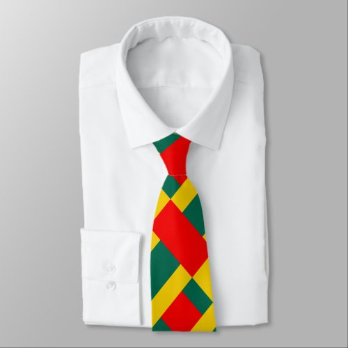 Green Yellow And Red Color Block Print Neck Tie