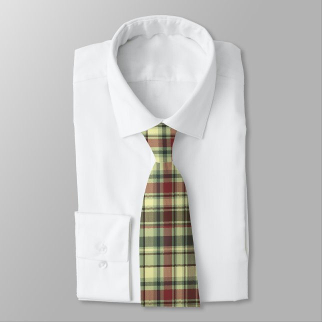 Green Yellow And Red Plaid Neck Tie (Tied)
