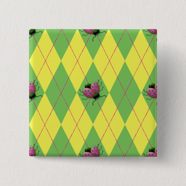 Green & Yellow Argyle Ladybug Button (Front)