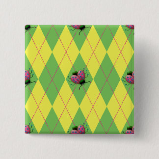 Green & Yellow Argyle Ladybug Button