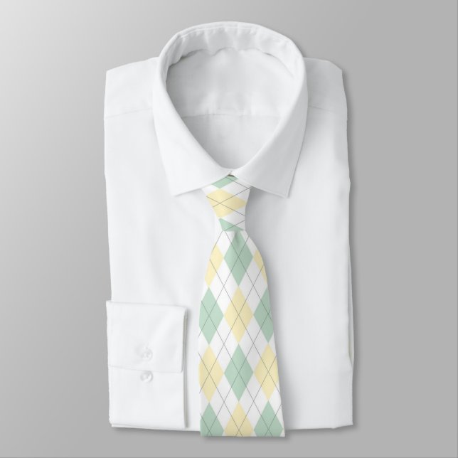 Green & Yellow Argyle Necktie (Tied)