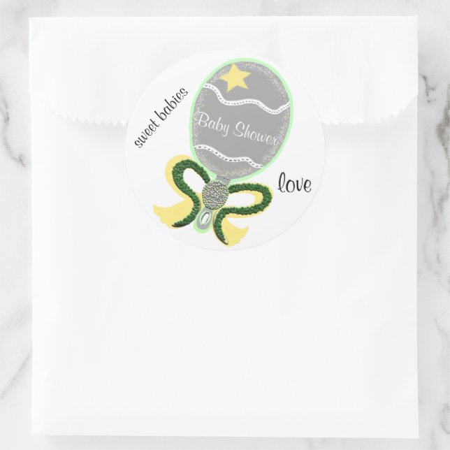 Green Yellow Baby Shower Rattle Round Stickers (Bag)