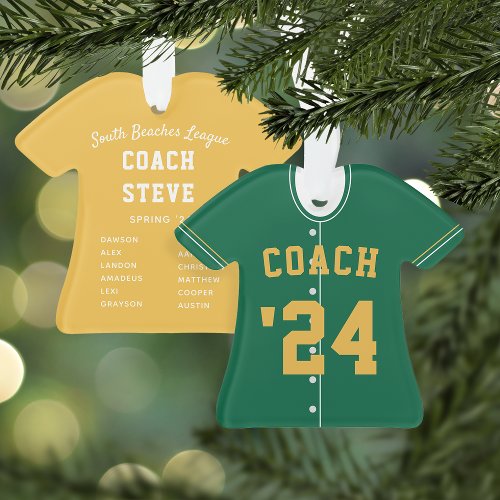 Green  Yellow Baseball Coach Team Jersey Ornament
