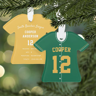 Green & Yellow Baseball Jersey Player Stats Ornament
