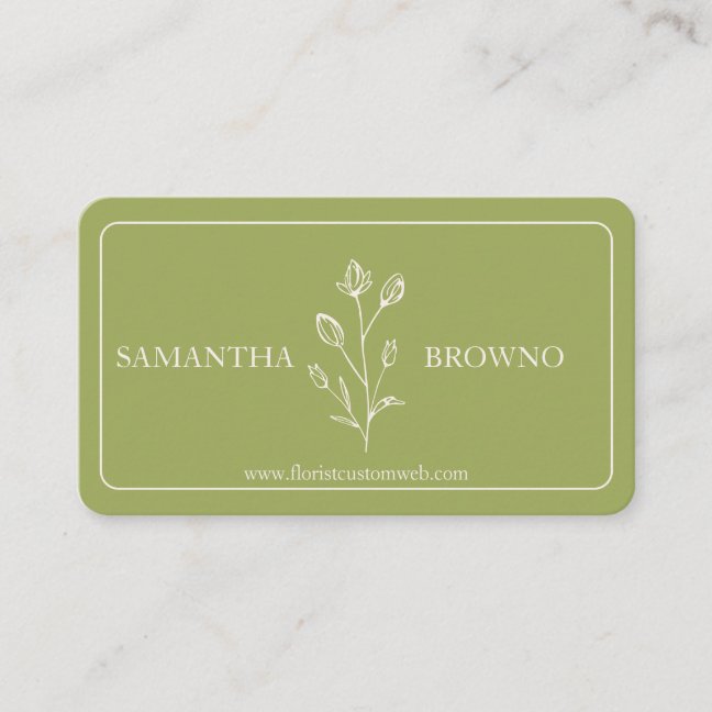 Green Yellow Beige Framed Flower Business Card