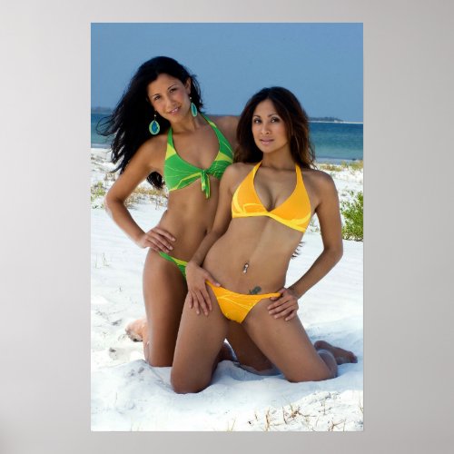 Green  Yellow Bikini Babes 18x27 Poster