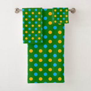 Green Yellow Black Polka Dots Design Bath Towel Set