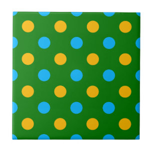 Green Yellow Black Polka Dots Design  Ceramic Tile