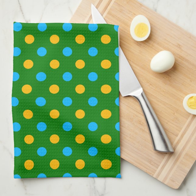 Green Yellow Black Polka Dots Design  Kitchen Towel (Quarter Fold)