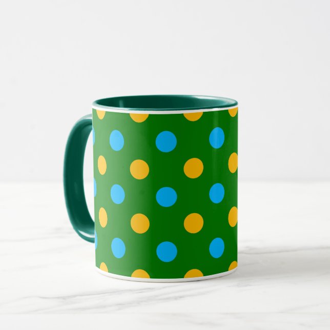 Green Yellow Black Polka Dots Design  Mug (Front Left)