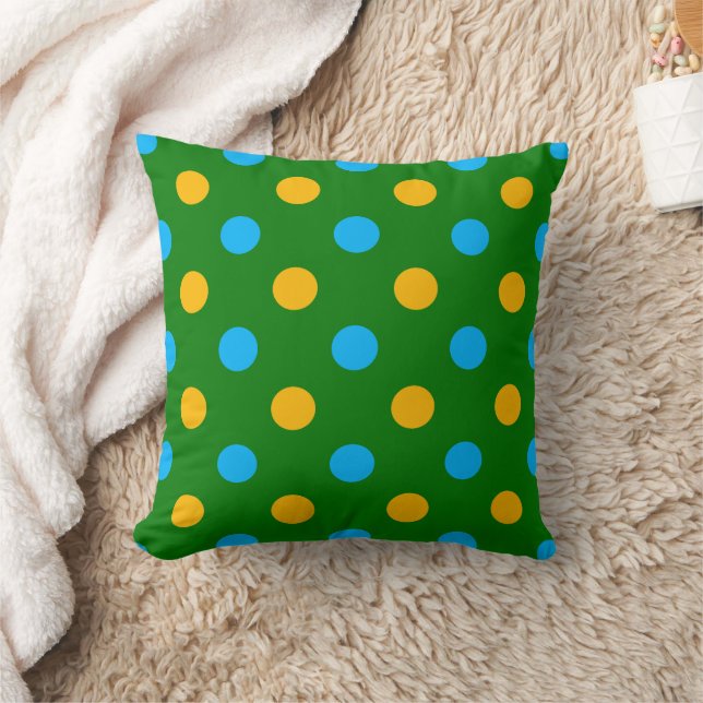 Green Yellow Black Polka Dots Design  Throw Pillow (Blanket)