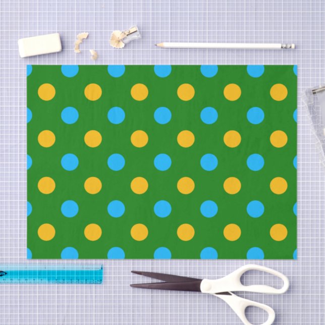 Green Yellow Black Polka Dots Design  Tissue Paper (Craft)