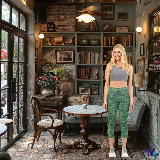 Green & Yellow Blending: Personalize Logo & Text Capri Leggings (Creator Uploaded)