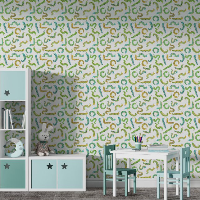 Green Yellow Blue Caterpillar Pattern Boy Nursery Wallpaper (Creator Uploaded)