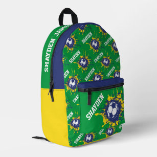 Green yellow blue football soccer splat custom printed backpack