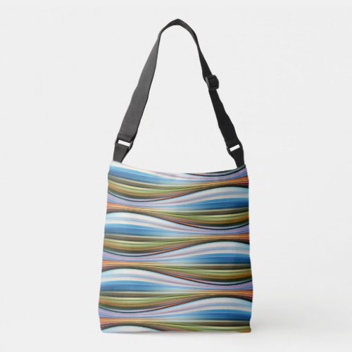 green yellow blue orange waves pattern on totebag crossbody bag