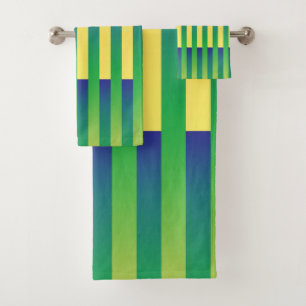 Green Yellow Blue Striped Pattern Bath Towel Set