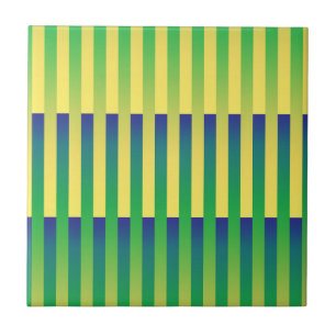 Green Yellow Blue Striped Pattern Ceramic Tile