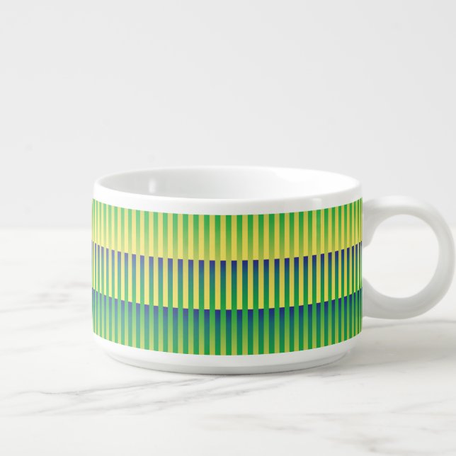 Green Yellow Blue Striped Pattern Chili Bowl (Left)
