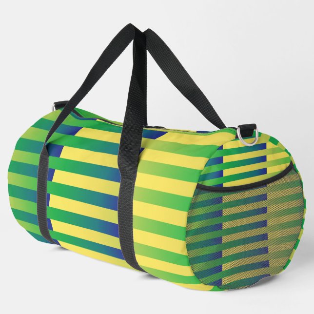 Green Yellow Blue Striped Pattern Large Duffle Bag (Right Corner)