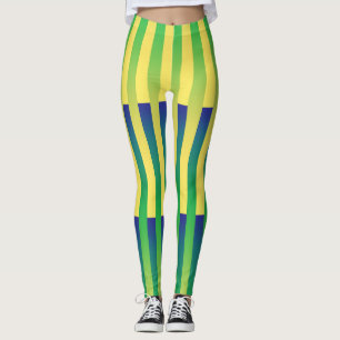 Green Yellow Blue Striped Pattern Leggings